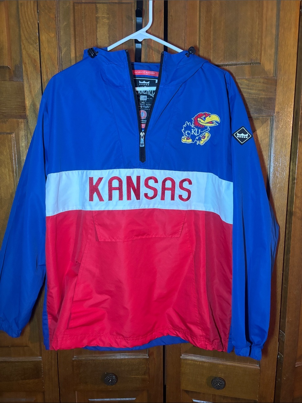 Kansas KU Jayhawks Pullover Windbreaker Jacket - Blue, White & Red